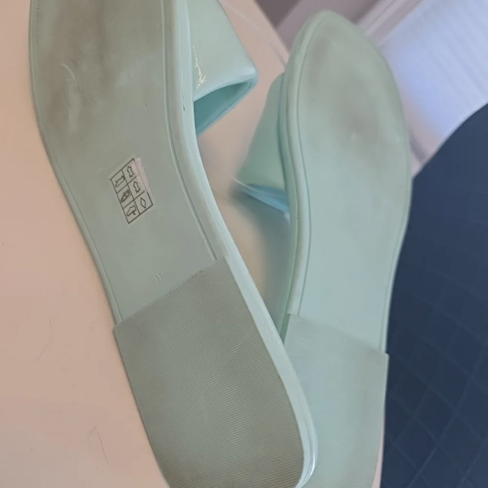 Tory Burch Double T Leather Sport Slide Caribbean Mist Size 11